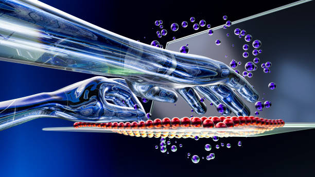 istock Artificial Intelligent Robot Hands Tapping Keys of a Laptop Quantum Computer and Wavy Keyboard 1407086267