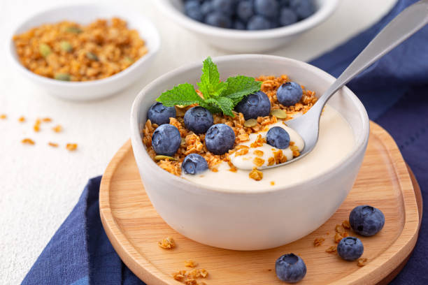istock Plant-based yogurt with gluten free granola and fresh blueberries 1407087719