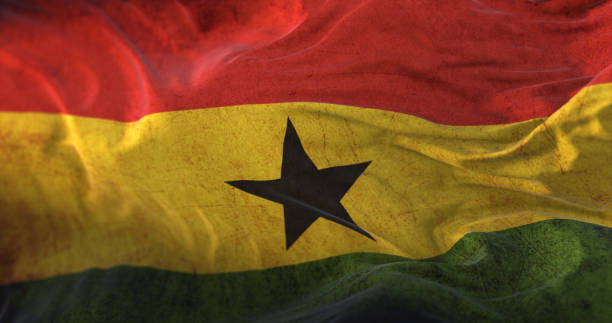 istock Old flag of Ghana waving 1407088112