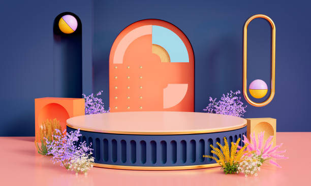 istock 3d rendering of pedestal and abstract background. 1407088797