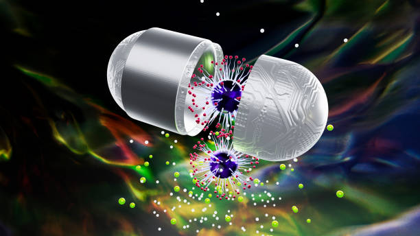 White capsules inject genome-edited drugs into the affected area. stock photo