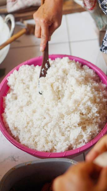 istock Cooked white rice, in a large bowl for buffet 1407090282
