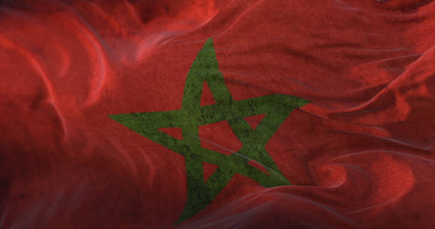 istock Old Morocco Flag waving at wind 1407091530