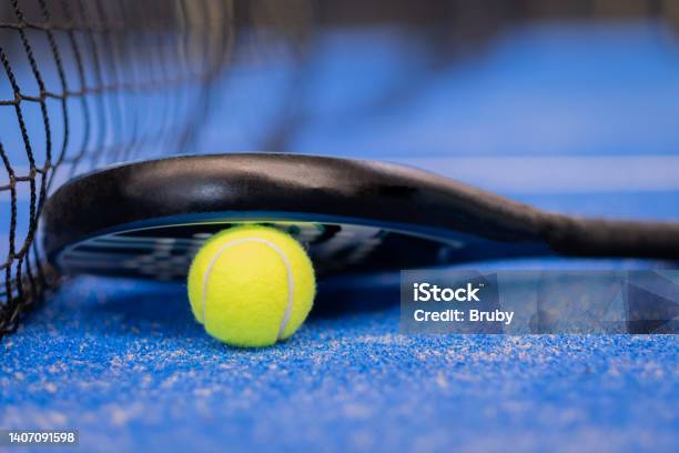 Close Up Padel Or Tennis Racket And Ball Stock Photo - Download Image Now - Padel, Paddle Tennis, Sports Field