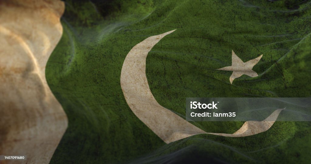 Old Pakistan Flag waving at wind Antique Stock Photo