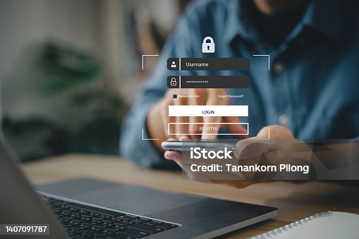 istock The user is entering the login password on the virtual screen. Concept of accessing or accessing personal data and cybersecurity protection 1407091787