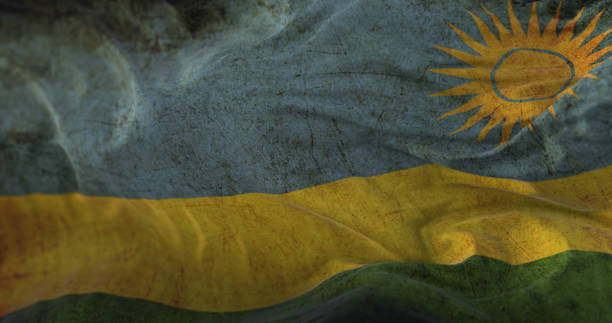 istock Old Rwanda Flag waving at wind 1407092323