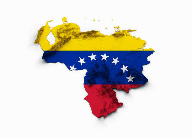 venezuela map venezuela flag shaded relief color height map on white background 3d illustration - venezuelan flag imagens e fotografias de stock