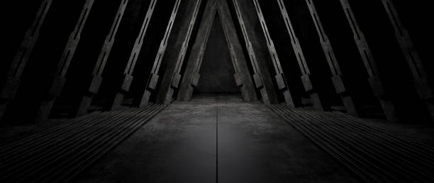 istock Futuristic Modern Sci Fi Concrete Underground Garage Grunge Dark Empty Reflection Showcase Stage White Blue Glow Spaceship 3D Rendering 1407093948