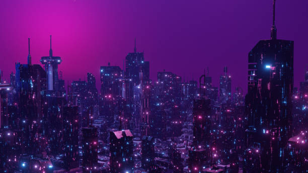istock SciFi CityScape Night Scene Glowing Neon Town Concept Background 3d Render 1407094627