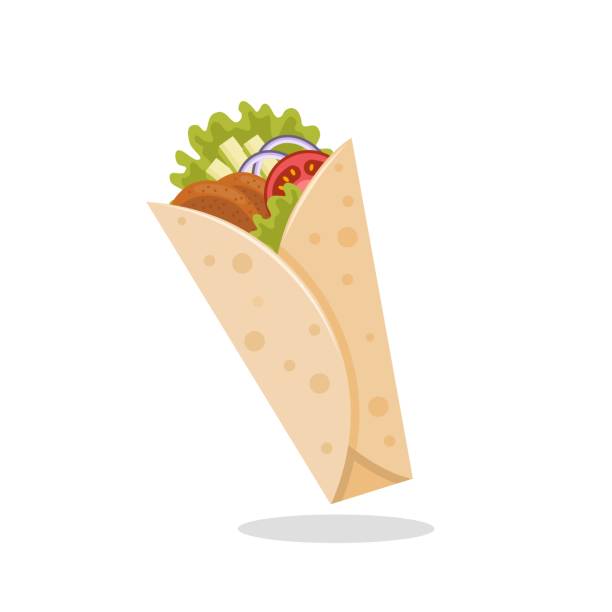 Vector illustration of kebab wrap, isolated on white background, perfect for advertising or print images. Vector illustration of kebab wrap, isolated on white background, perfect for advertising or print images. shish kebab stock illustrations