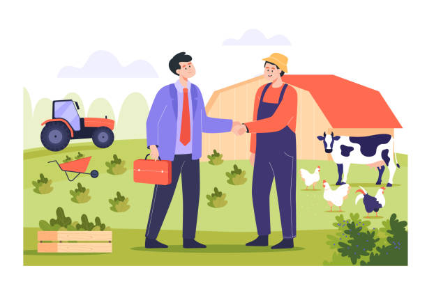 Farmer and businessman shaking hands flat vector illustration vector art illustration