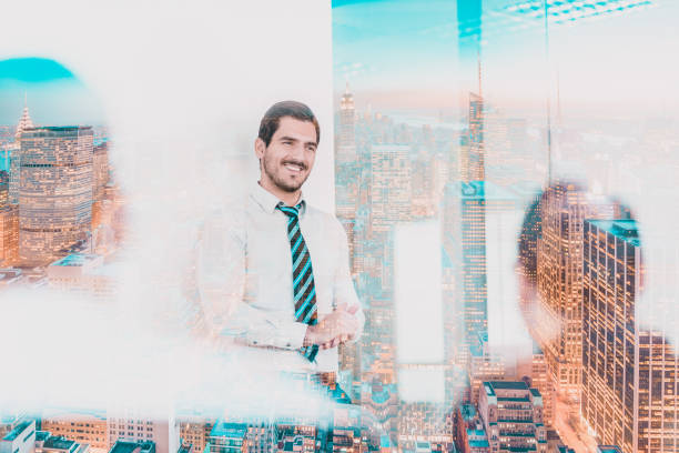 istock Smiling Businessman Seen Through Glass 1407096049