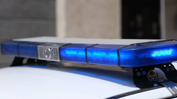 istock Police car with red and blue warning lights 1407096510
