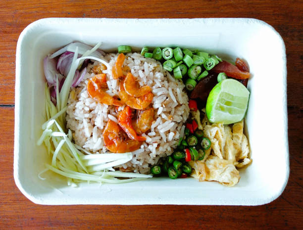 Rice Seasoned food on white paper package.