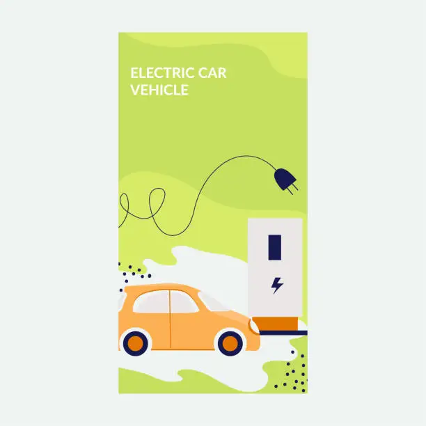 Vector illustration of Hand drawn vector illustration. Home charging station for an electric car. Renewable energy accumulator.