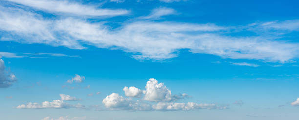 istock Panorama of blue sky with white clouds in clear weather 1407103650