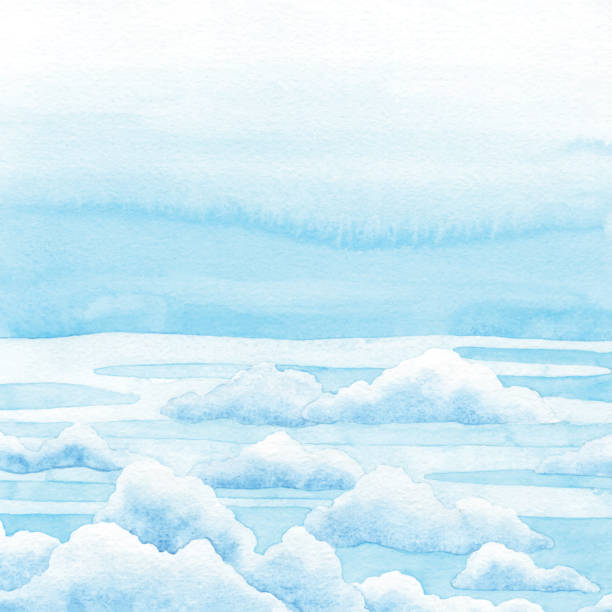 ilustrações, clipart, desenhos animados e ícones de fundo do céu azul de aquarela - cirrus cloud white fluffy