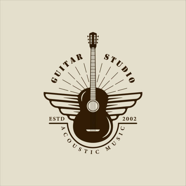 istock winged guitar  vector vintage illustration template icon graphic design. music acoustic instrument sign or symbol for festival or guitarist concept for band with retro typography style 1407105761