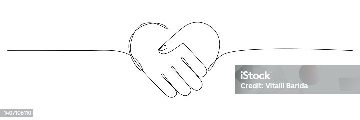 istock Heart handshake continuous line drawing. 1407106110