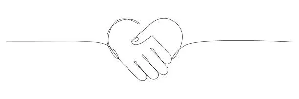 Vector illustration of Heart handshake continuous line drawing.