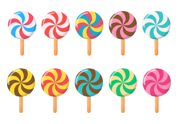 ilustrações de stock, clip art, desenhos animados e ícones de set of lollipops in various different color isolated on white background. - lollipop isolated multi colored candy