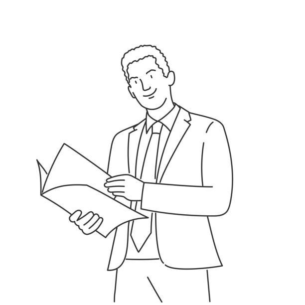 człowiek z dokumentami, zeszytem. koncepcja warsztatu biznesowego. - book holding necktie businessman stock illustrations