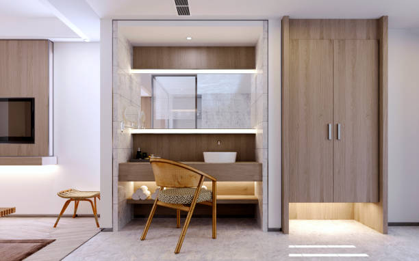 istock 3d rendering,3d illustration, Interior Scene and  Mockup,dressing corner,the hotel bedroom interior design 3d render. 1407107677