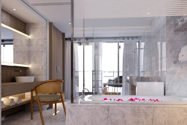 istock 3d rendering,3d illustration, Interior Scene and  Mockup,3d rendering interior of modern bathroom. 1407107696