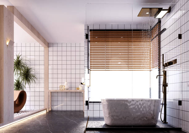 istock 3d rendering,3d illustration, Interior Scene and  Mockup,garden terrace 3d render and bedroom and bathroom in the hotel. 1407107734