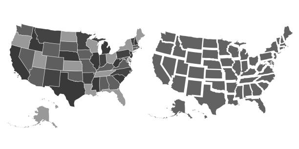 州境を持つアメリカ合衆国マップ - アメリカ州境点のイラスト素材／クリップアート素材／マンガ素材／アイコン素材