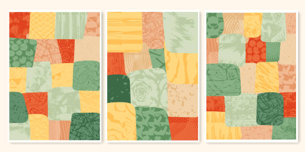 istock Autumn field with texture vector illustration. Abstract aerial view agriculture, eco yellow green background. Set of farm poster, geometric map, simple garden landscape, organic collage collection 1407110778