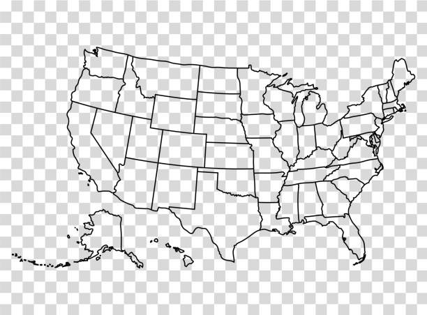 stockillustraties, clipart, cartoons en iconen met map of the united states in outline on a transparent background. - kaart