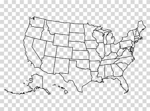 Map of the United States in outline on a transparent background. Vector illustration in HD very easy to make edits.