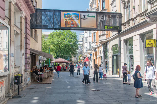 Sarajevo, Bosnia and Herzegovina - June 3, 2022: Sarajevo promenade in summer.