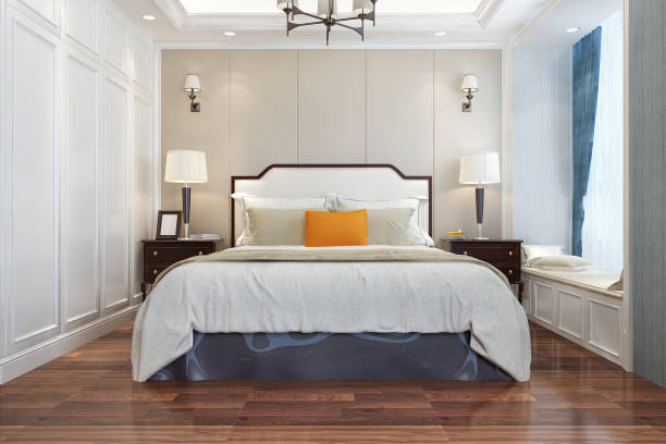 istock 3d rendering beautiful comtemporary luxury bedroom suite in hotel with tv 1407112044