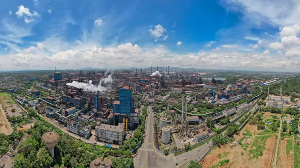 Aerial panoramic view of an Industrial city in India
