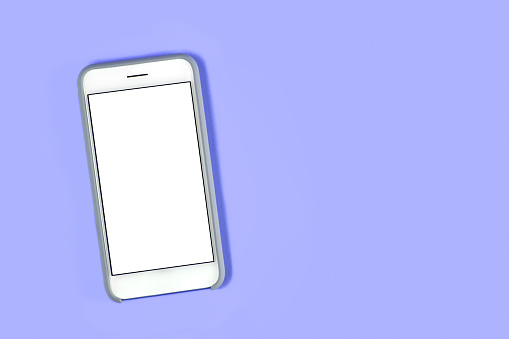 Smartphone with blank screen on blue background