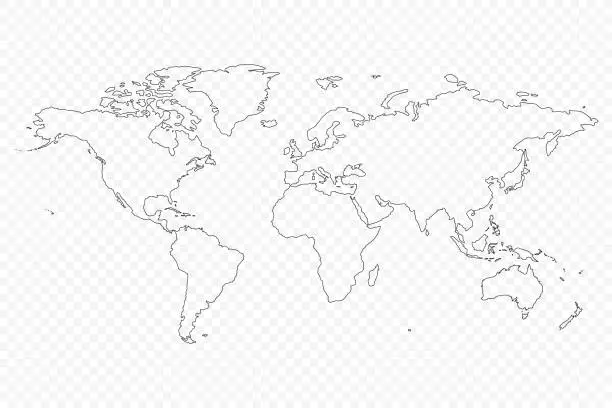 Vector illustration of World map with outline on a transparent background