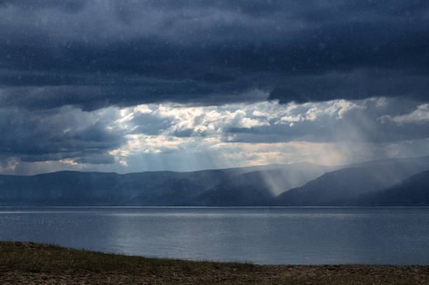 God rays above Baikal it on Olkhon island near Khuzir