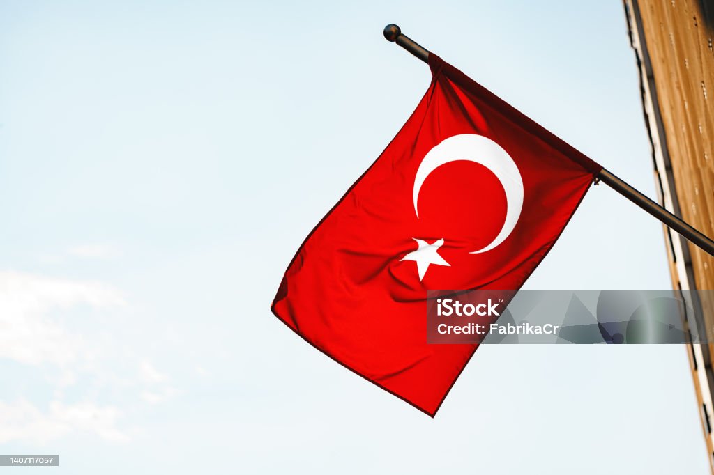 Clear sky and waving turkish flag, close up Clear sky and waving turkish flag, close up photo Backgrounds Stock Photo