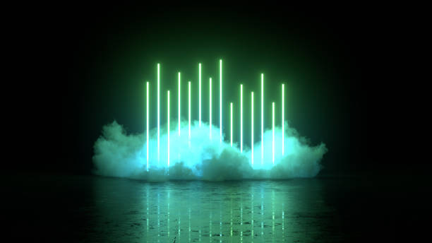 istock Ultraviolet neon lights cosmic landscape glowing led lighting with smoke 3d abstract background 1407117302