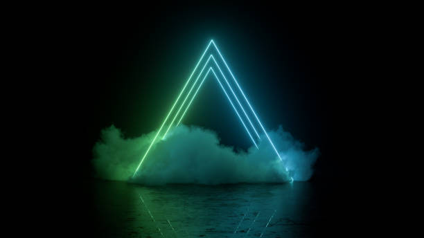 istock Ultraviolet neon lights cosmic landscape glowing led lighting with smoke 3d abstract background 1407117455