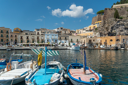 The old harbour of Marina Corta in Lipari in  The Aeolian islands are a volcanic archipelago in the Tyrrhenian Sea north of Sicily South of Italy on September 2021