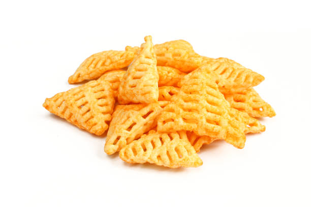 istock Pile of crispy triangle shaped snack isolated on white background 1407118168