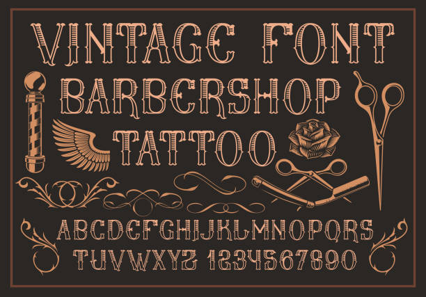 Vector vintage typeface. Vector vintage typeface. Perfect for alcohol labels, logos, barbershops,tattoo salon, headlines, posters and many other uses. tattoo fonts stock illustrations