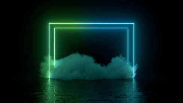 istock Ultraviolet neon lights cosmic landscape glowing led lighting with smoke 3d abstract background 1407118672