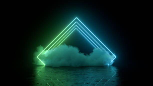istock Ultraviolet neon lights cosmic landscape glowing led lighting with smoke 3d abstract background 1407118756