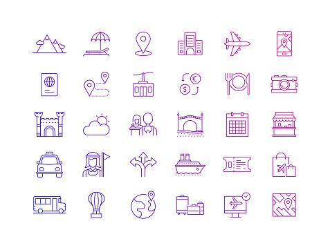 Simple Set of Tourism and Travel Related Vector Line Icons. Outline Symbol Collection