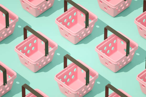 Shopping cart basket isometric view, 3d render.